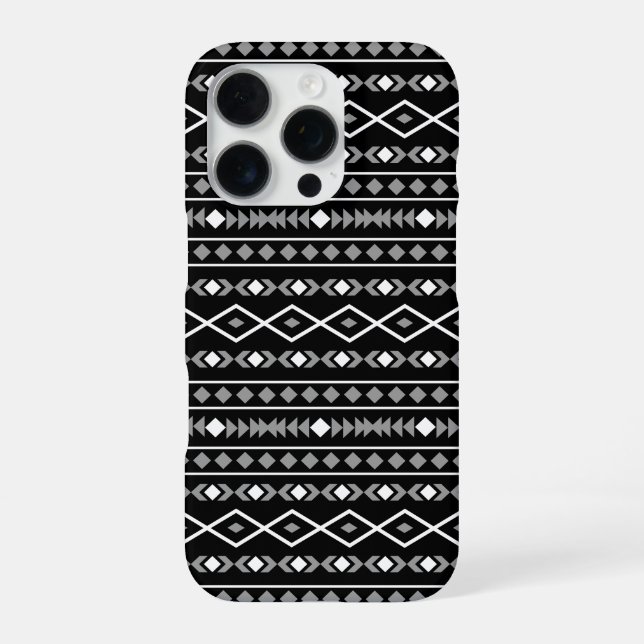 Aztec Shapes Pattern Grau Schwarz iPhone Hülle (Rückseite)