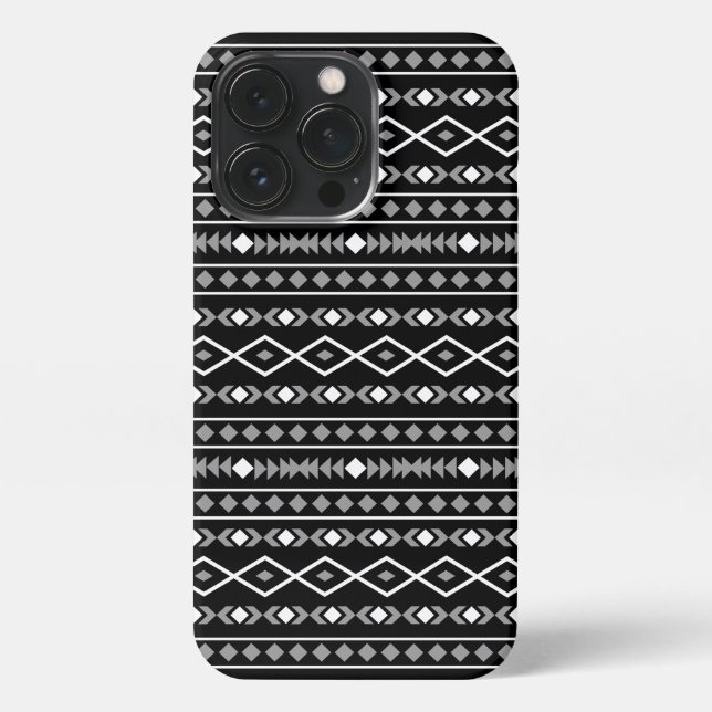 Aztec Shapes Pattern Grau Schwarz iPhone Hülle (Rückseite)