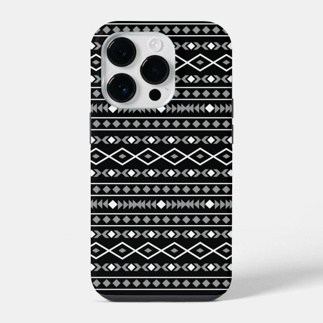 Aztec Shapes Pattern Grau Schwarz iPhone Hülle (Rückseite)