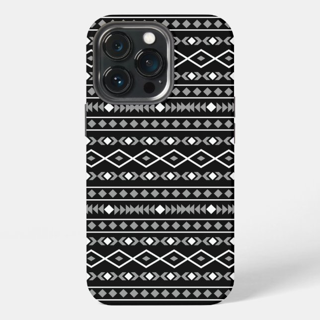 Aztec Shapes Pattern Grau Schwarz iPhone Hülle (Hinten)