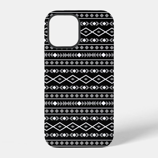 Aztec Shapes Pattern Grau Schwarz iPhone Hülle (Rückseite)