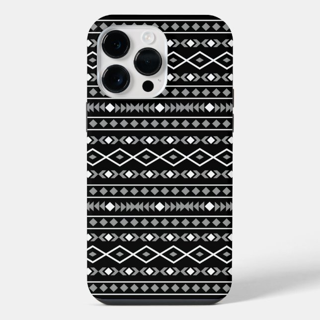 Aztec Shapes Pattern Grau Schwarz iPhone Hülle (Rückseite)