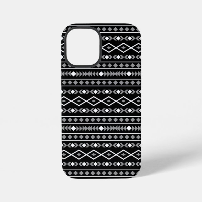 Aztec Shapes Pattern Grau Schwarz iPhone Hülle (Rückseite)