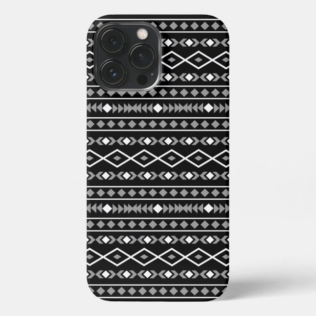 Aztec Shapes Pattern Grau Schwarz iPhone Hülle (Rückseite)