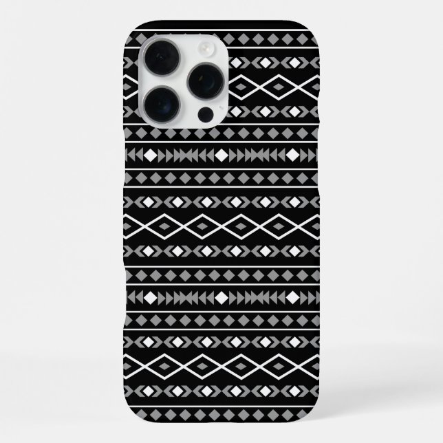 Aztec Shapes Pattern Grau Schwarz iPhone Hülle (Rückseite)