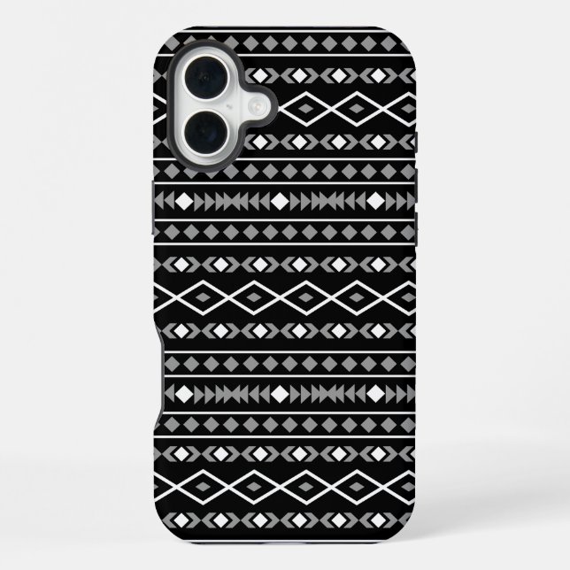 Aztec Shapes Pattern Grau Schwarz iPhone Hülle (Rückseite)