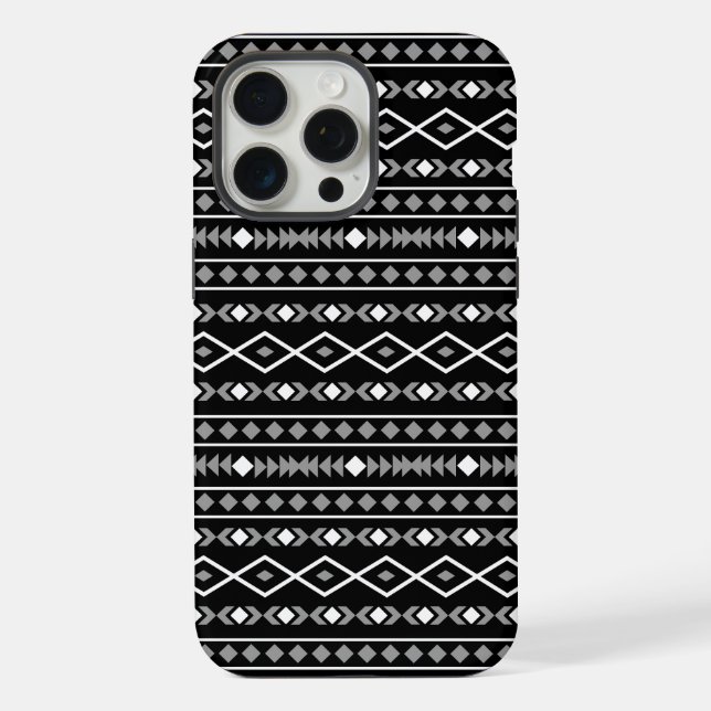 Aztec Shapes Pattern Grau Schwarz iPhone Hülle (Rückseite)