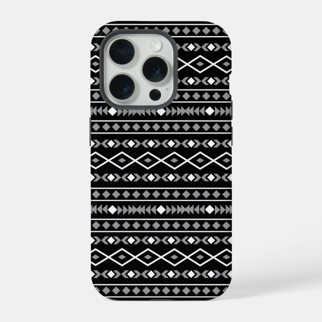 Aztec Shapes Pattern Grau Schwarz iPhone Hülle (Rückseite)