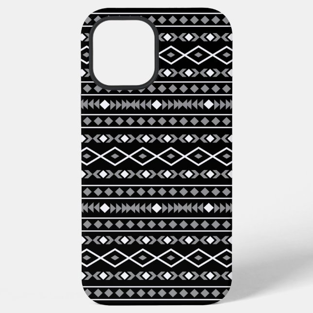 Aztec Shapes Pattern Grau Schwarz iPhone Hülle (Rückseite)