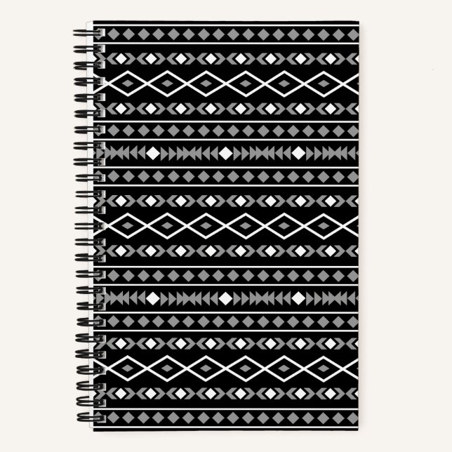 Aztec Shapes Pattern Grau Schwarz Notizbuch (Vorderseite)