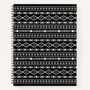 Aztec Shapes Pattern Grau Schwarz Notizbuch