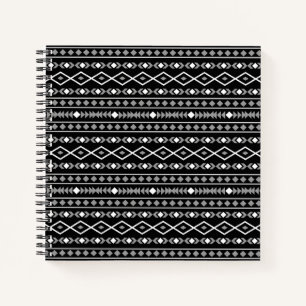 Aztec Shapes Pattern Grau Schwarz Notizbuch