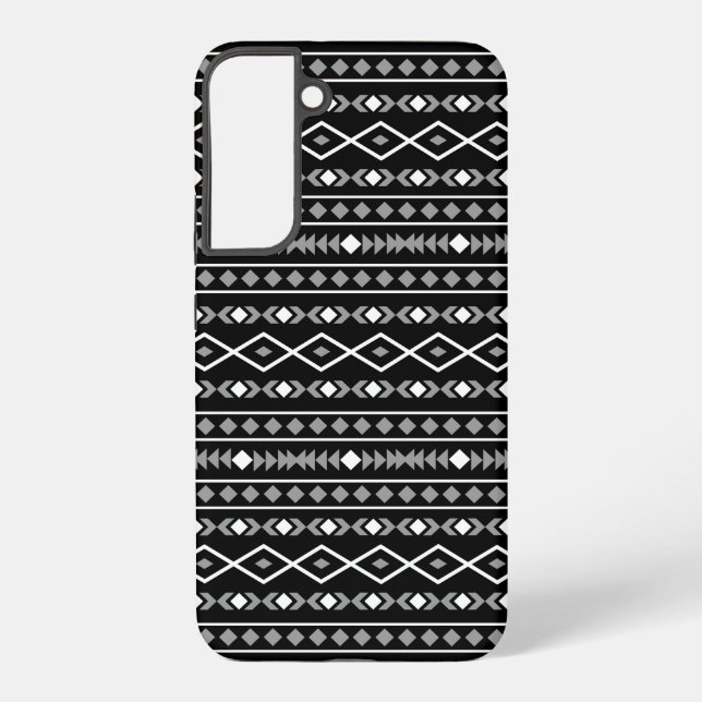 Aztec Shapes Pattern Grau Schwarz Samsung Galaxy Hülle (Rückseite)