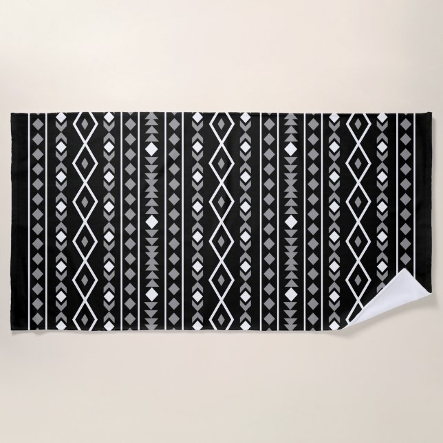 Aztec Shapes Pattern Grau Schwarz Strandtuch (Vorderseite)