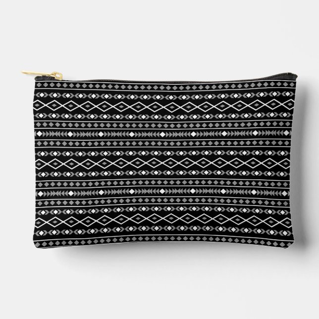 Aztec Shapes Pattern Grau Schwarz Zubehörtasche (Vorderseite)