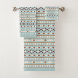 Aztec Shapes Pattern Rusts Cream Aquamarin-blau Badhandtuch Set