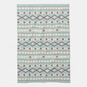 Aztec Shapes Pattern Rusts Cream Aquamarin-blau Geschirrtuch