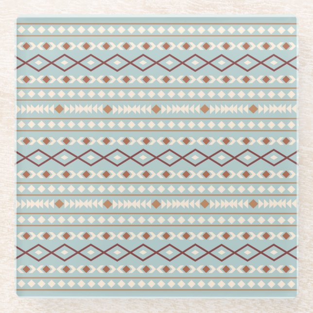 Aztec Shapes Pattern Rusts Cream Aquamarin-blau Glasuntersetzer (Vorderseite)