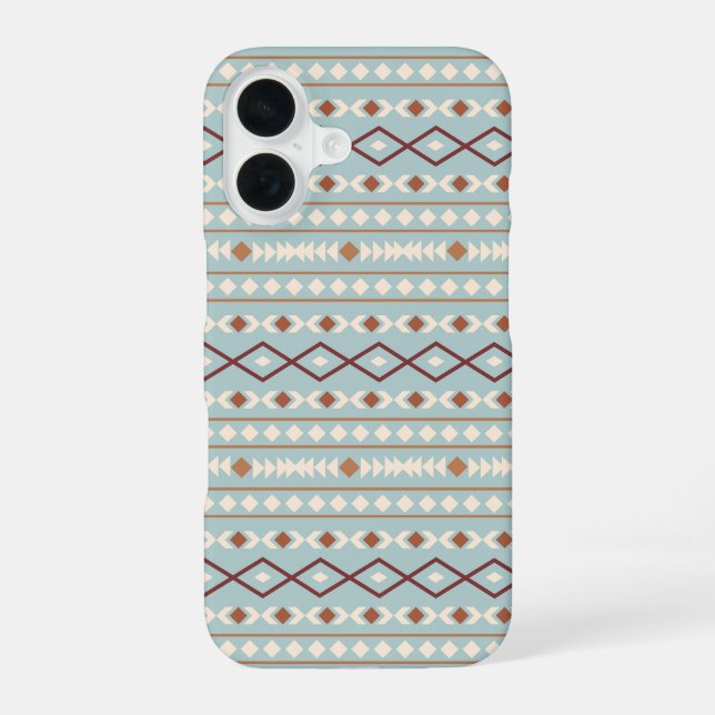 Aztec Shapes Pattern Rusts Cream Aquamarin-blau iPhone 16 Hülle (Rückseite)