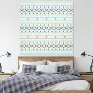 Aztec Shapes Pattern Rusts Cream Aquamarin-blau Leinwanddruck