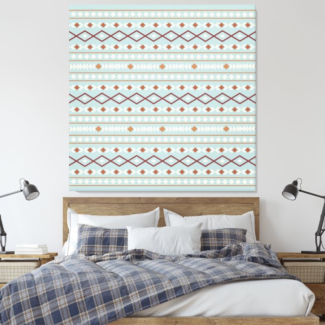 Aztec Shapes Pattern Rusts Cream Aquamarin-blau Leinwanddruck (Insitu (Schlafzimmer))