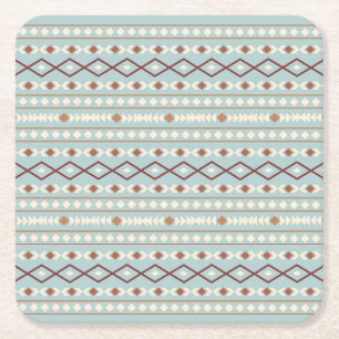 Aztec Shapes Pattern Rusts Cream Aquamarin-blau Rechteckiger Pappuntersetzer