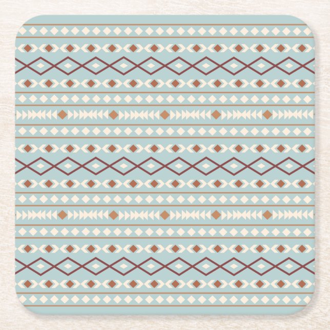 Aztec Shapes Pattern Rusts Cream Aquamarin-blau Rechteckiger Pappuntersetzer (Vorderseite)