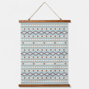 Aztec Shapes Pattern Rusts Cream Aquamarin-blau Wandteppich Mit Holzrahmen