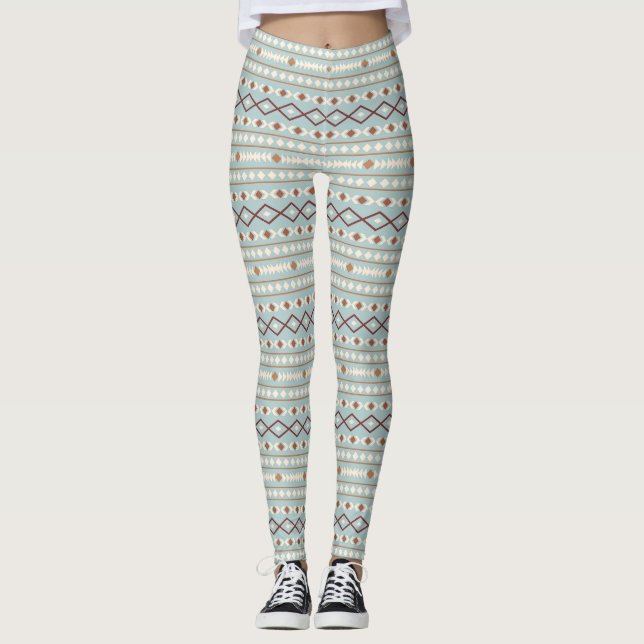 Aztec Shapes Rpt Muster Rusts Cream Aquamarin-blau Leggings (Vorderseite)