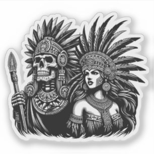 Aztec Skeleton Warrior mit Prinzessin Art Aufkleber