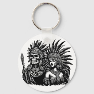 Aztec Skeleton Warrior mit Prinzessin Art Schlüsselanhänger