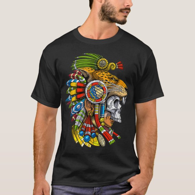 Aztec Skull Jaguar Warrior Mask Ancient Mayan Myth T-Shirt (Vorderseite)