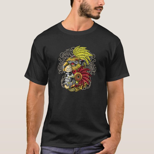 Aztec Skull Jaguar Warrior Mask Ancient Mayan Myth T-Shirt (Vorderseite)