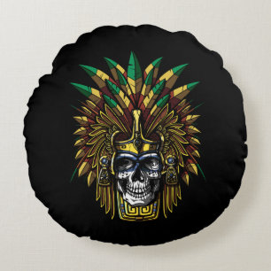 Aztec Skull Warrior Rundes Kissen
