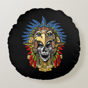 Aztec Skull Warrior Rundes Kissen