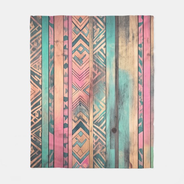 Aztec Southwest Blue and Pink Tribal Fleecedecke (Vorderseite)