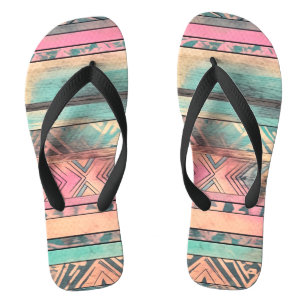 Aztec Southwest Blue and Pink Tribal Flip Flops