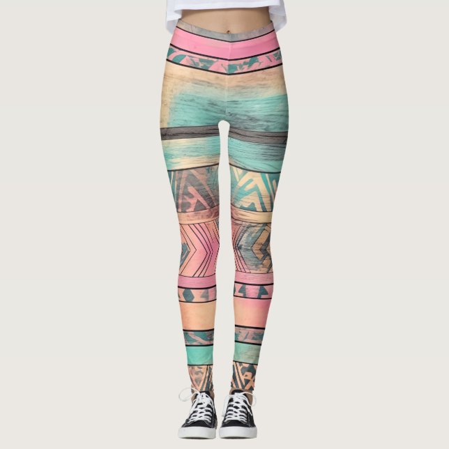 Aztec Southwest Blue and Pink Tribal Leggings (Vorderseite)