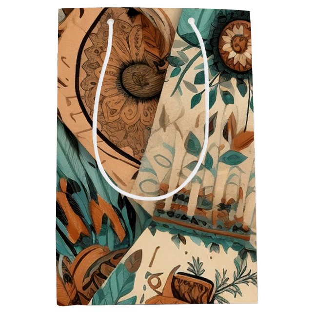 Aztec Southwestern Tribal Feathers Mittlere Geschenktüte (Vorderseite)