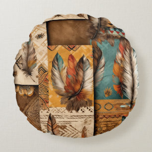 Aztec Southwestern Tribal Feathers Rundes Kissen