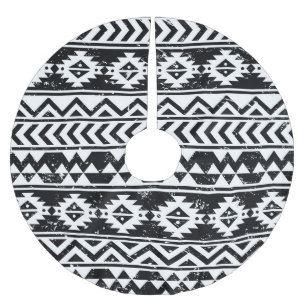 Aztec-Stamm: grunge weißes Muster. Polyester Weihnachtsbaumdecke