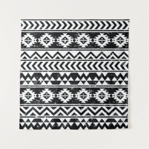 Aztec-Stamm: Grunge weißes Muster. Wandteppich