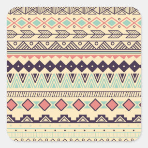 Aztec-Stammstreifen: Vintage Illustration Quadratischer Aufkleber