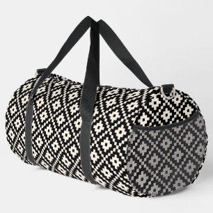 Aztec Style Block Print Black+Cream Muster Duffle Bag