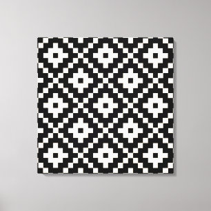 Aztec Style Block Print - Schwarz und Creme Leinwanddruck