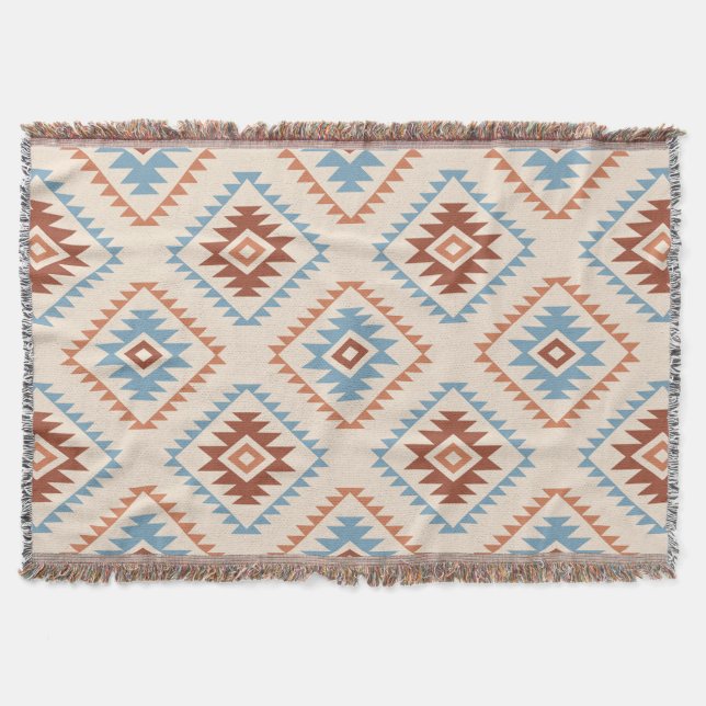 Aztec Style Motif Big Pattern Blue Crm Terracottas Decke (Vorderseite)