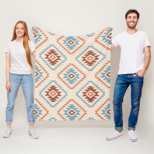 Aztec Style Motif Big Pattern Blue Crm Terracottas Fleecedecke