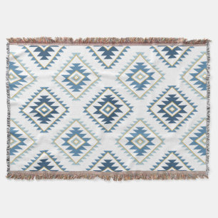Aztec Style Motif Big Pattern Blues White Gold Decke