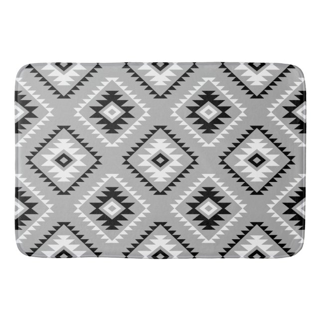 Aztec Style Motif Muster Schwarz-weiß Grau Badematte (Vorderseite)