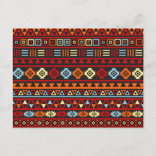 Aztec Style Muster - Orange Yellow Blue Red & Blk Postkarte